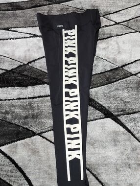 VS PINK 2017 BONDED HIGH-WAISTED LOGO BLACK LEGGINGS